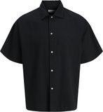 JACK&JONES JJEBREEZE LINEN BLEND OVERSIZE SHIRT Herren Schwarz Kurzarm Baumwolle/Leinen S