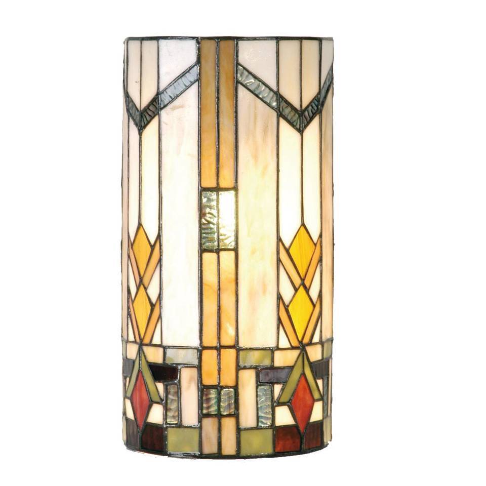 Clayre & Eef tiffany wandlamp cilinder uit de modern lines serie - groen geel ivory multi colour - ijzer glas