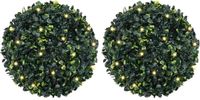 vidaXL - Kunstbuxusballen met LED-verlichting - 2 stuks - 45 cm - groen