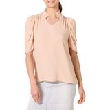 Amazon Essentials Dames Lichtgewicht Georgette Half-Mouwen Ruche Hals Geweven Blouse