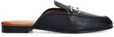Sacha - Dames - Zwarte leren slip on loafers met goudkleurige chain - Maat 41