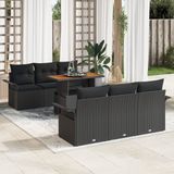 vidaXL Tuinbank Set 7-st Zwart Poly-rattan en Gepoedercoat Staal