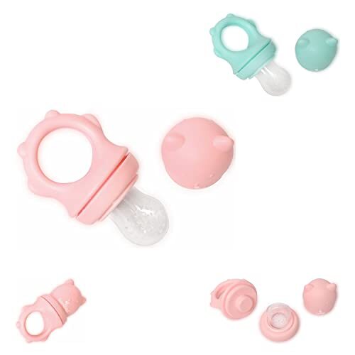 Lorelli Baby Care Fruitzuiger 2-in-1, bijtring, extra zuiger, voederhulp, beschermkap, kleur: roze