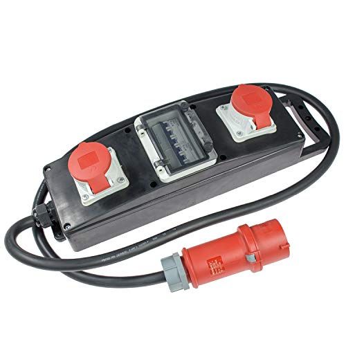 AS-Schwabe Stroomverdeler massief rubberen stekkerdoos S10+ - bouwplaatslijst met 5-polige CEE-stekker 400 V, 32 A op 2 x 5-polige CEE-stopcontacten 400 V, 16 A - IP44 - Made in Germany I 60806