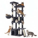 Feandrea Krabpaal hoog 184,5 cm, robuuste speeltoren | Voor grote binnenkatten, met palen en krabplanken, donkergrijs, collectie CLAWFY PCT014G201