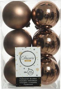 Decoris Kerstballen - 12 stuks - kunststof - walnoot bruin - 6 cm