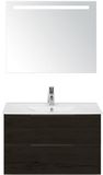BES LED Seville Badmeubelset 80 cm - Black Oak Edge Greep - Wastafel Enjoy met Sence Spiegel