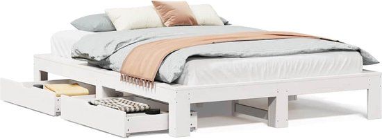vidaXL Bedframe zonder matras massief grenenhout wit 150x200 cm