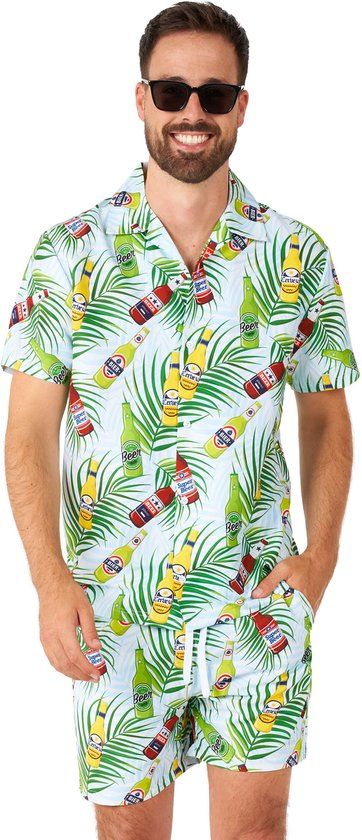Suitmeister Opposuits Suitmeister Tropical Beers Blue - Heren Zomer Set - Tropische Outfit - Shorts En Korte Mouwen Shirt - Carnavalskleding - Blauw - Maat: L