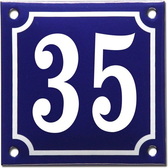 EmailleDesignÂ® Emaille huisnummer blauw/wit nr. 35