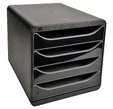 Exacompta BIG-BOX Ladebox met 4 laden voor A4+ documenten - Zwart/Zwart glanzend