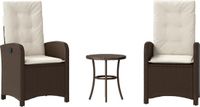 vidaXL 3-delige bistroset met kussens, bruin, polyrotan