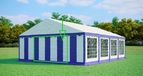 Tente de réception paroi latérale avec entrée étroite, largeur 6 m – PVC, hauteur 2 m, entrée zippée - Bleu-blanc