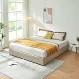 en.casa Tweepersoonsbed Nola met matras linnen 200x160 cm beige