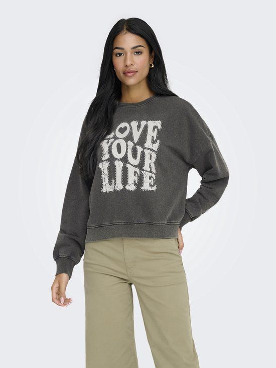ONLY - ONLLINDA L/S O-NECK PRINT STUD BOX CCSWT - Meisjes - Zwart - XXL
