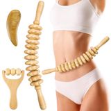 Merkloos Gua sha massageroller - Houten massagetool - 3-delige set - Gebogen