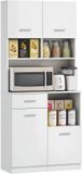 HOMCOM Keukenkast, hoge kast met verstelbare plank, lade, buffetkast met soft-close-deur, vitrinekast, opbergkast voor keuken, eetkamer, 80 x 35 x 180 cm, wit