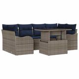 vidaXL Tuinbank Set 7-delig Grijs en Marineblauw Polyrattan