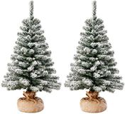 Everlands Kunstkerstboom - 2x - H90 cm - Met Sneeuw - Kunstboom - Jute Zak - Imperial Snowy