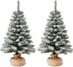 Everlands Kunstkerstboom - 2x - H90 cm - Met Sneeuw - Kunstboom - Jute Zak - Imperial Snowy