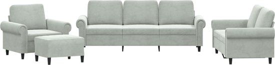 vidaXL 4-delige Loungeset met kussens fluweel lichtgrijs