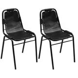 VidaXL Eetkamerstoelen 2 stuks Echt Leer Zwart
