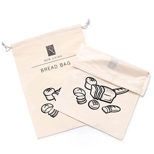 New Living Broodzak maat 44x35 cm | GOTS gecertificeerd katoen met voedselveilige kunststof voering broodzak | Enkele of 2 stuks | Maakt brood langer mee | Eco-product | Voorkom beschimmeld brood (2)