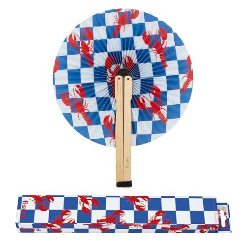 Fisura Vouwwaaier met kreeft-print, origineel van papier, Pai blauw en wit, huwelijkscadeau voor gasten, cadeau voor feest of ceremonie.