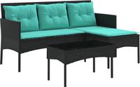vidaXL Tuinbank Set Poly Rattan Zwart en Turquoise