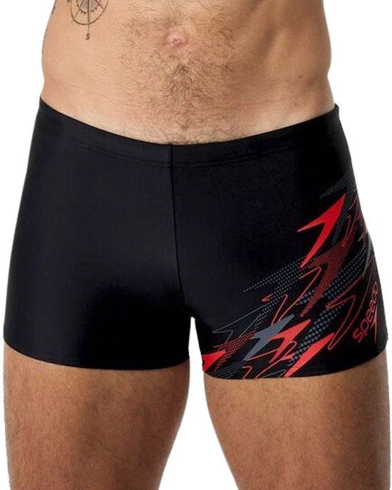 Speedo Medley Logo Aquashort Heren - Strakke Zwemshort Heren - Vormvaste Zwemboxer Heren - Sportzwembroek Heren met Trekkoord - Blauw/Rood - M