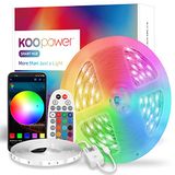 Koopower RGB ledstrip, bluetooth, 15 m, met IR-afstandsbediening en app, dimbaar, voor feest, keuken, energieklasse A++