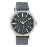 OOZOO Timepieces - Zilverkleurig horloge met blauwe leren band - C10107