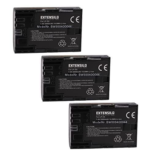 EXTENSILO 3x vervangende batterij compatibel met Canon batterijgreep BG-E6 Camera DSLR (2000 mAh, 7,4 V, Li-ion)