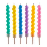 dekora - 6 Verjaardagskaarsen, Spiraalkaarsen voor Taart 10 cm | Kleurrijke taartdecoratie met houders voor verjaardagen en feesttafels, Geschikt voor contact met voeding