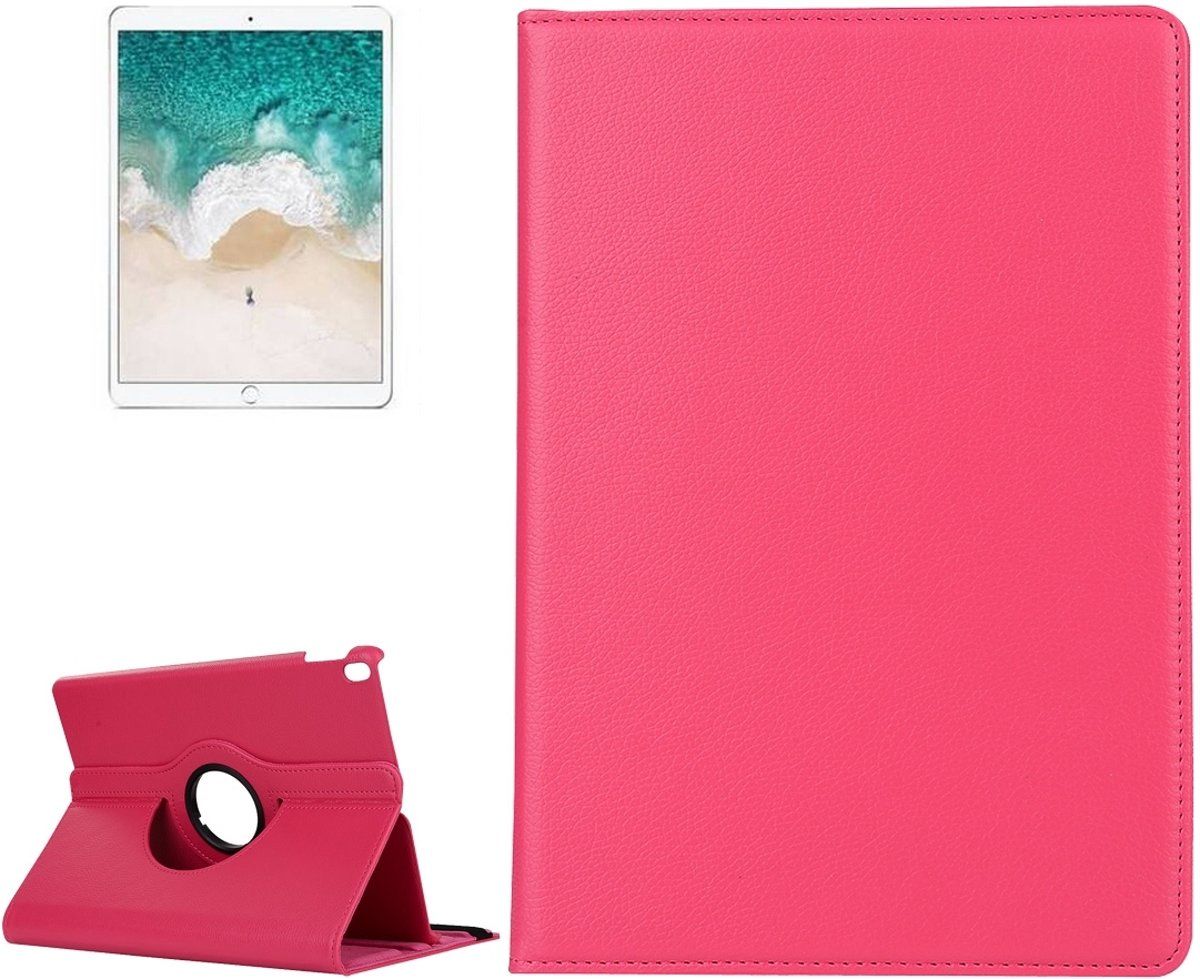 iPad Pro 10.5 inch Litchi structuur 360 Degree Spin Multi-function horizontaal Flip lederen beschermings hoesje met houder hard roze