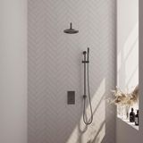 Brauer Gunmetal Edition Thermostatische Regendoucheset Inbouw - Hoofddouche 20 cm - Gebogen Wandarm - 3 Weg - Handdouche Staaf - Doucheslang - Geintegreerde Glijstang - Gunmetal