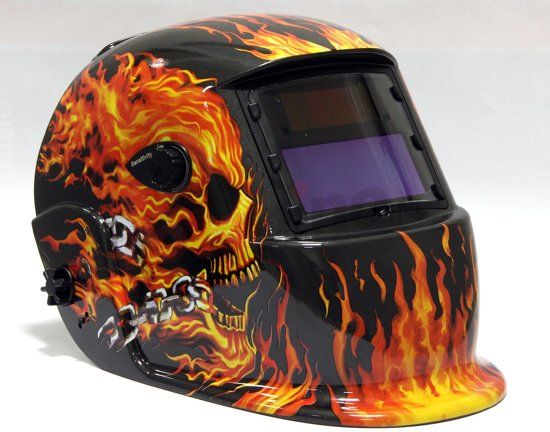 Automatische lashelm met doodskop print - 5425009851043