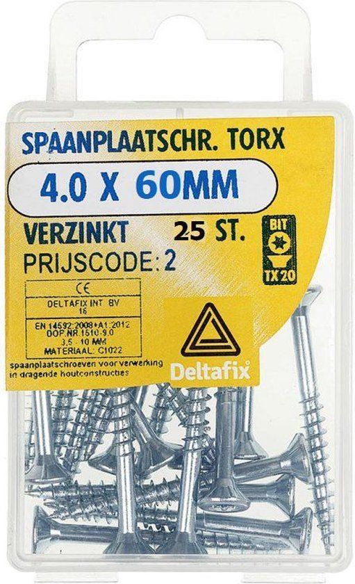 Deltafix Spaanplaatschroef platkop Torx verzinkt 4.0 x 60 mm 25 stuks