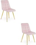 LEOBERT Set van 2 eetkamerstoelen SPLIT – Fluweel lichtroze – Gouden poten – Modern design