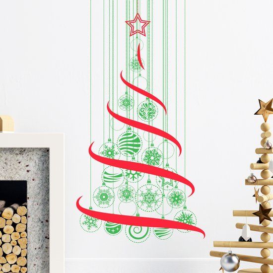 Ambiance Sticker Kerstboomsticker in de lucht - Kerststickers - feestversieringen - 75x40cm