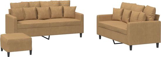 vidaXL 3-delige Loungeset met kussens fluweel bruin