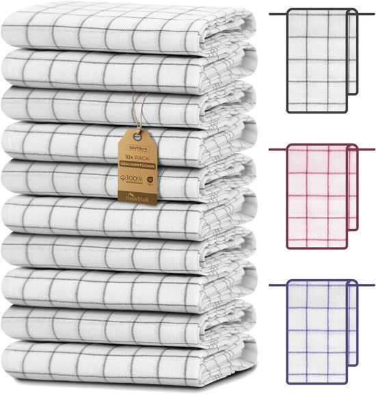 NatureMark 10-pack theedoeken 50 x 70 cm 100% katoen, antracietgrijs