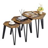 Vida Designs Brooklyn Nest van 3 tafels, industriële stijl stapelbare bijzettafels met stalen frame, stevige en eenvoudige montage (donker hout)