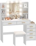 Homcom Coiffeuse set-MDF, verre-120L x 40l x 140H cm-Blanc