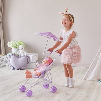 Teamson Kids Poppenwagen Met Parasol - Paars/Sterren
