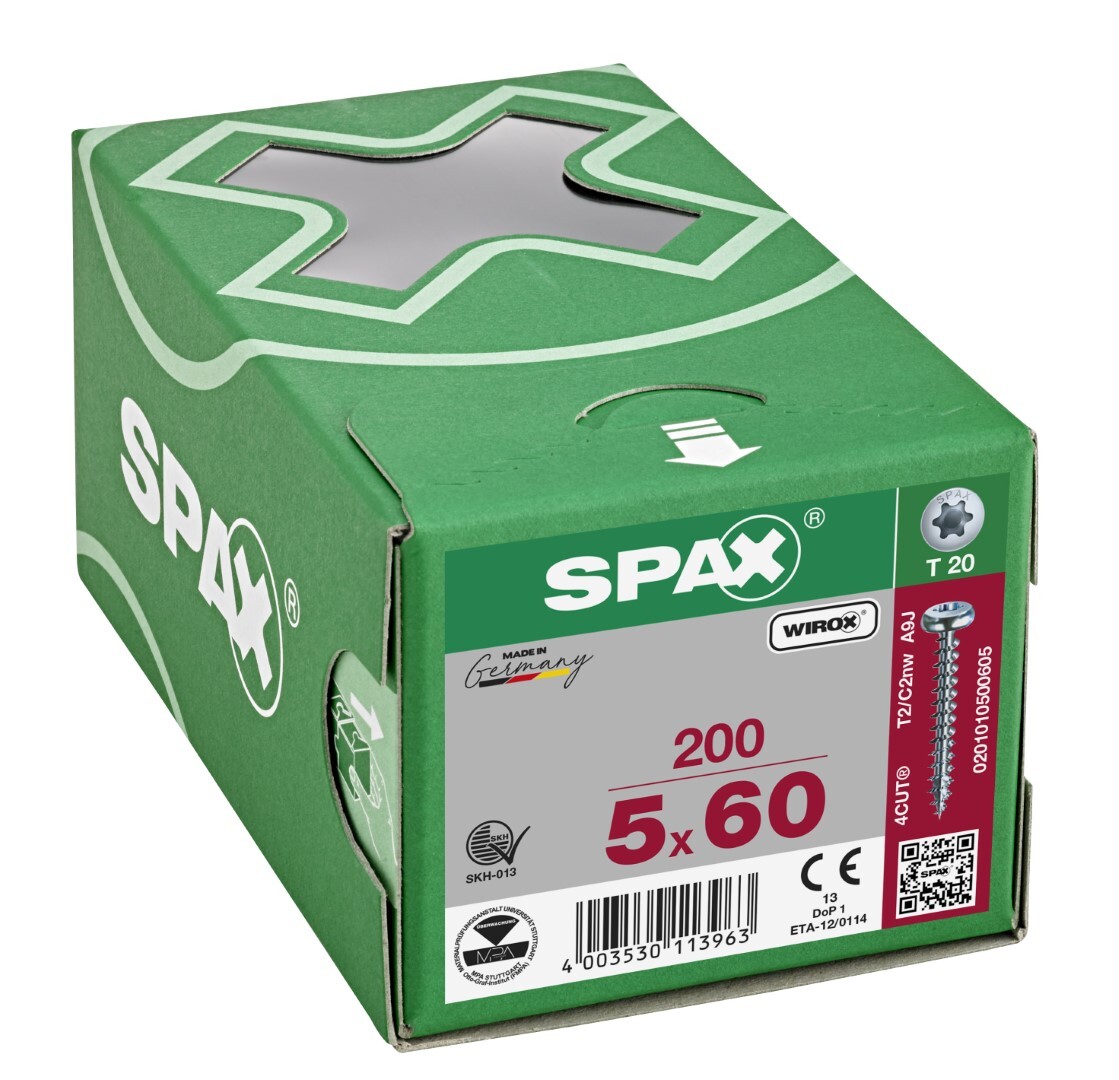 Spax 201010500605 Universele schroef, Bolkop, 5 x 60, Voldraad, T-STAR plus T20 - WIROX - 200 stuks