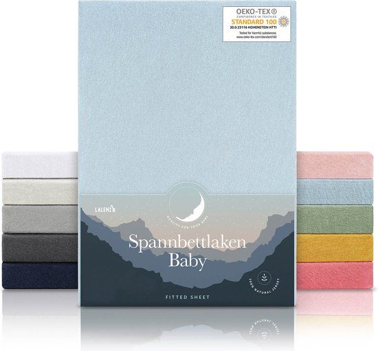 Laleni Jersey Baby/Kind Hoeslaken - Actief Ademend - Oeko-Tex Certificeerd - Babybed, Wieg, Kinderbed 40 x 90 x 10cm, lichtblauw