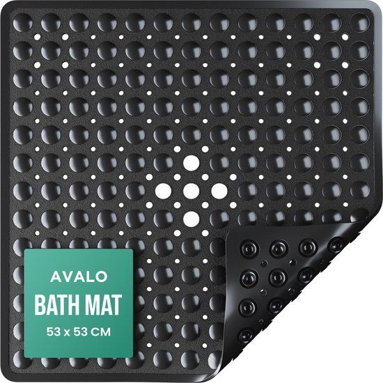 Avalo Anti-Slip Shower Mat - 53x53CM - Black - With Suction Cups - Bathroom Mat