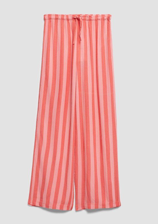 s.Oliver WIDE LEG broek met trekkoord en elastische tailleband - Koraal - Gestreept - Viscose - Maat 134
