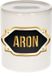 Shoppartners Bv Tirelire prénom Aron - blanc - avec emblème or/noir - 8 x 9 cm - céramique - avec bouchon - cadeau anniversaire